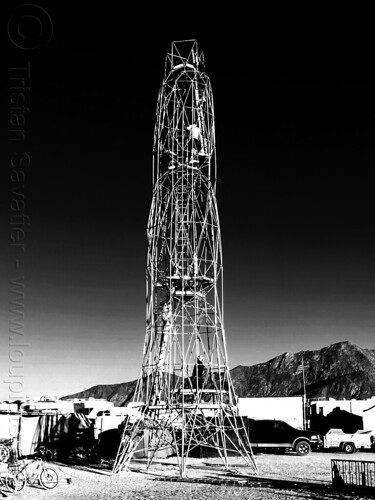 burning man - tall metal truss tower, art installation