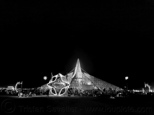 burning man - the empyrean temple at night, burning man at night, empyrean temple, glowing