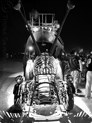 burning man - the golden mean snail car - front view, animal art car, burning man at night, mutant vehicles, snail art car, the golden mean snail car