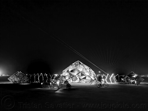 burning man - the prism of possibilities, art installation, burning man at night, dome, glowing, the prism of possibilities