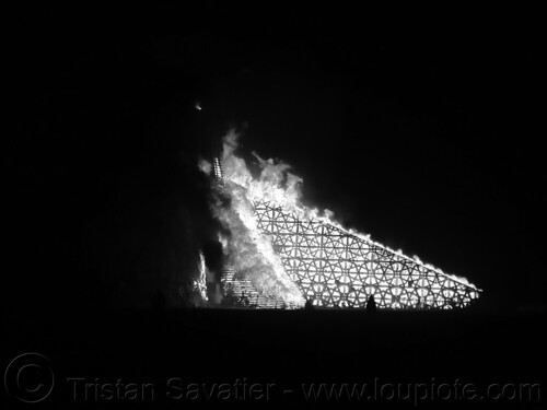 burning man - the temple is burning, burning man at night, burning man temple, empyrean temple, fire