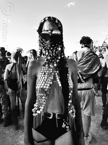 burning man - woman with shiny outfit, fashion, sunglasses, woman