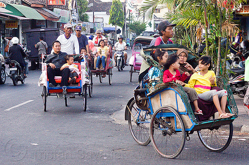cycle rickshaws (becaks) in jogja, becaks, cycle rickshaws, cyclo