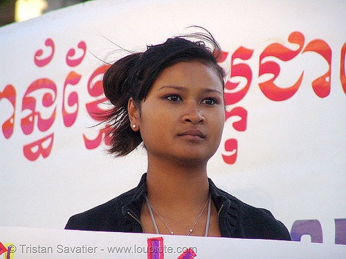 khmer-krom girl in street demonstration (civic center, san francisco), asian woman, demonstration, khmer girl, khmer kampuchea-krom federation, khmer krom, khmers, kho-me, kkf, protest, rally