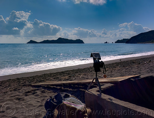 my camera setup to take photos of the total solar eclipse, beach, camera, ocean, sea, total solar eclipse, tripod