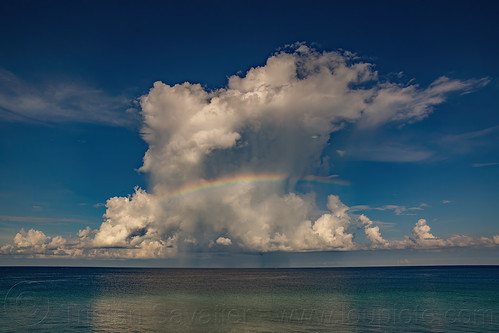 rainbow and clouds over the ocean, bira beach, clouds, horizon, landscape, ocean, pantai bira, rainbow, sea, seascape