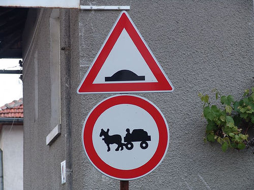 road signs - donkey carts not allowed (bulgaria), chariot, donkey cart, horse cart, road signs, round, traffic signs, triangle, triangular, българия