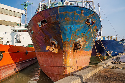 rusted hull of docked cargo ship, boat, cargo ship, dock, harbor, merchant ship, surabaya