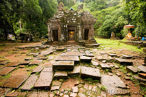 sanctuary - wat phu champasak (laos), khmer temple, main shrine, stone pavement, stone paving, wat phu champasak