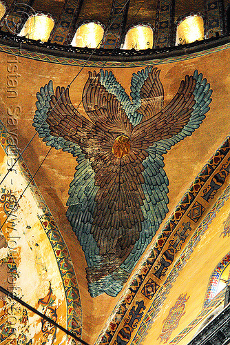 seraphim angel painting - hagia sophia (istanbul), architecture, aya sofya, byzantine, church, feathers, fesco, hagia sophia, inside, interior, islam, mosque, orthodox christian, painting, pendentive, seraph, seraphim angel