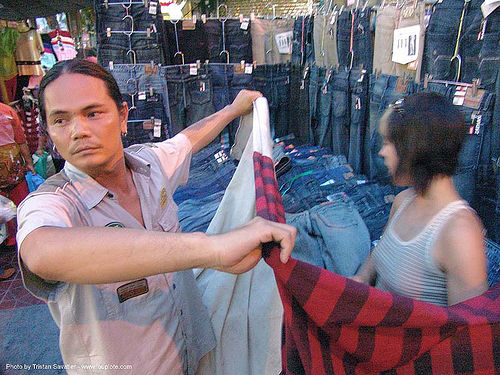 shopping for jeans in bangkok - thailand, bangkok, blue jeans, clothing, knock-offs, shopping, woman, บางกอก
