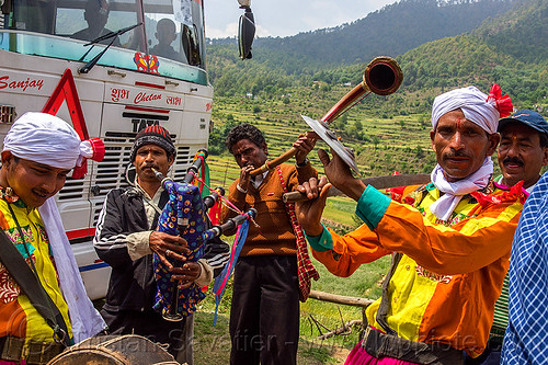 Small Indian Marching Band Playing At A Village Wedding