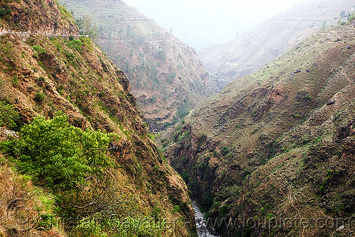 steep canyon - road to ani - near jalori pass (india), ani, canyon, gorge, landscape, river, road, steep, v-shaped valley