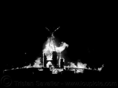 the burning man is burning, burning man at night, fire, night of the burn, the man