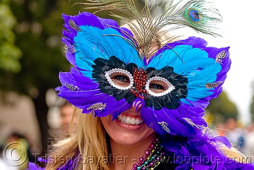 Peacock Goose Biot Feather Mask - Mardi Gras