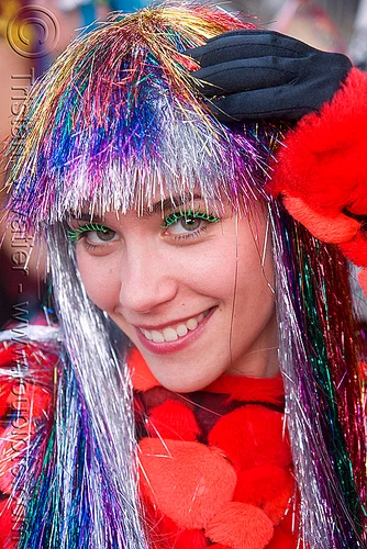 Russian Girl with Rainbow Glittery Wig Burning Man Decompression